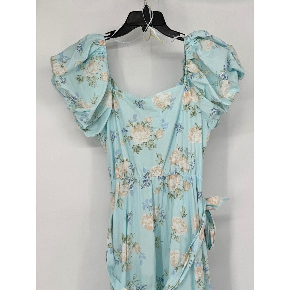 LoveShackFancy x Target Dress Womens 8 Blue NEW Floral Puff Sleeve Midi Belted - Picture 8 of 13